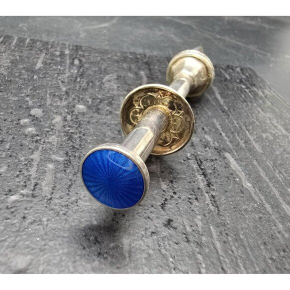 Vintage Silver Mechanical Sugar or Ice Tongs Blue Enamel Button Accents HS259 - Picture 2 of 7